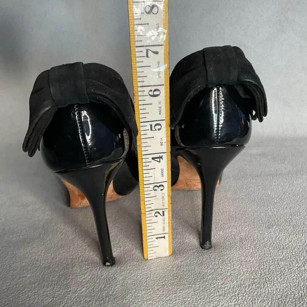 Kate Spade Pointed Heels Maxine Black Patent Leather Scallops Bows Stilettos 10M